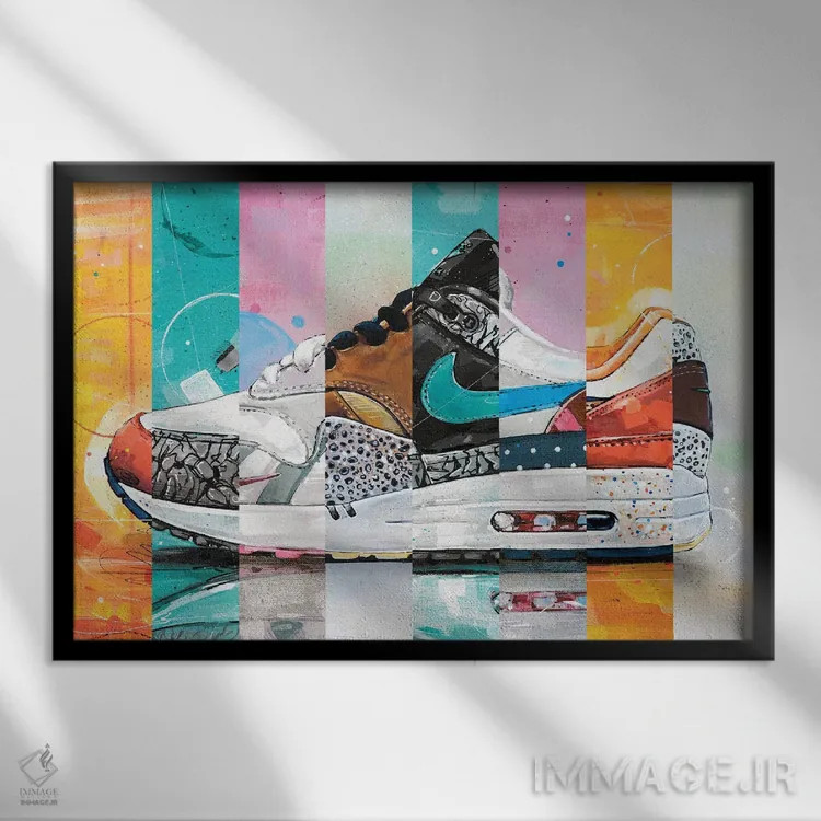 تابلو دکوراتیو نایک ایر مکس ۱ مدل Parra Atmos اثر ژوس هوپن برورز - نمای قابدار مشکی