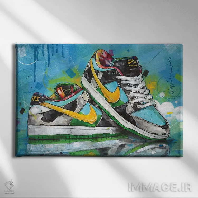 تابلو دکوراتیو نایک SB دانک لو مدل Chunky Dunky اثر ژوس هوپن برورز - نمای روبهرو روی دیوار