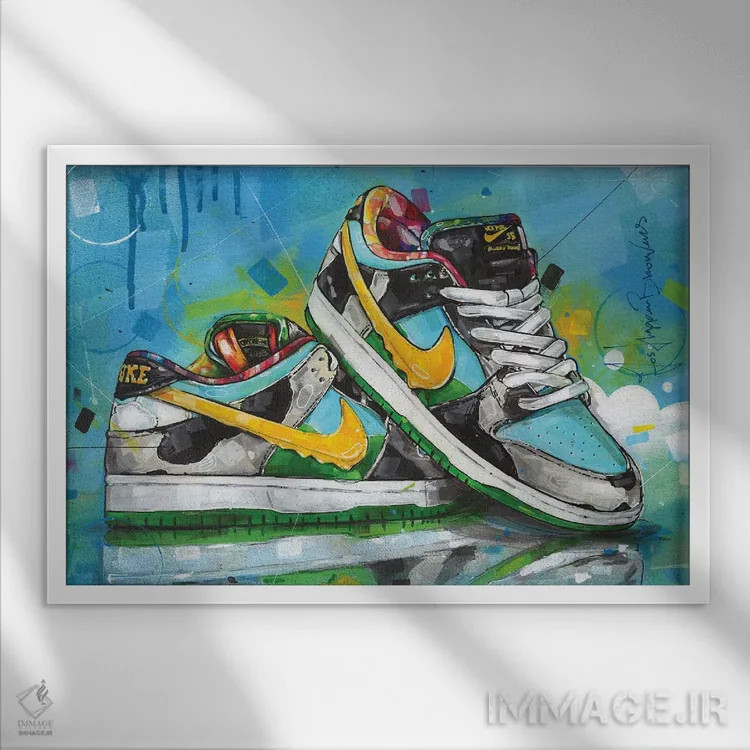 تابلو دکوراتیو نایک SB دانک لو مدل Chunky Dunky اثر ژوس هوپن برورز - نمای قابدار سفید