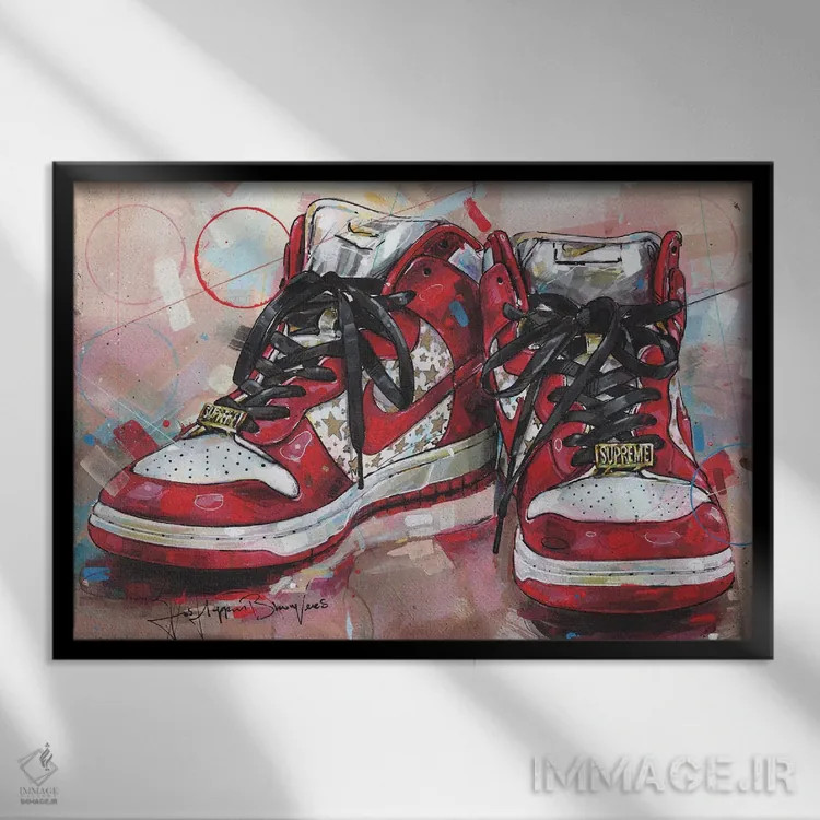 تابلو دکوراتیو نایک SB دانک های مدل Red Stars اثر ژوس هوپن برورز - نمای قابدار مشکی