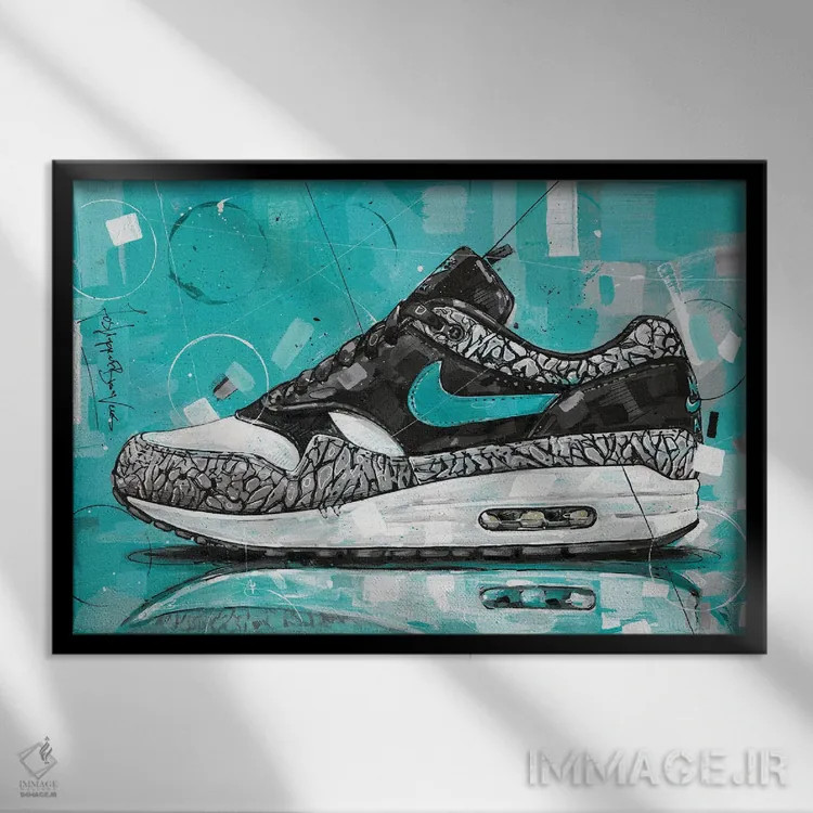 تابلو دکوراتیو نایک ایر مکس ۱ مدل Atmos Elephant اثر ژوس هوپن برورز - نمای قابدار مشکی