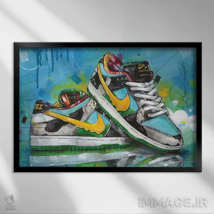 تابلو دکوراتیو نایک SB دانک لو مدل Chunky Dunky اثر ژوس هوپن برورز - نمای قابدار مشکی