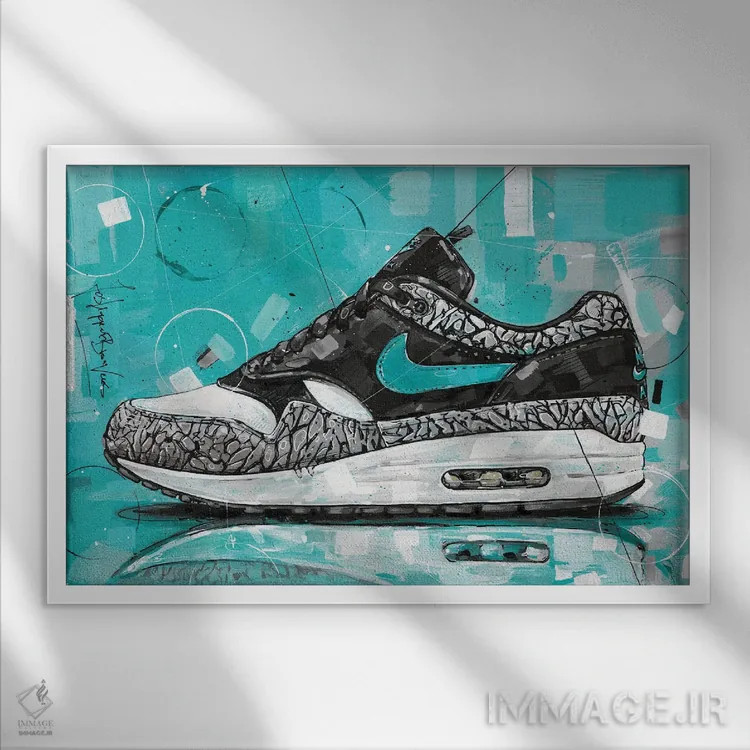 تابلو دکوراتیو نایک ایر مکس ۱ مدل Atmos Elephant اثر ژوس هوپن برورز - نمای قابدار سفید