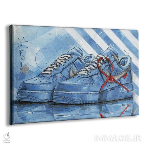 تابلو دکوراتیو نایک ایر فورس ۱ مدل Offwhite University Blue اثر ژوس هوپن برورز - نمای پرسپکتیو محصول