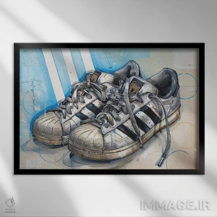 تابلو دکوراتیو آدیداس سوپراستار اثر ژوس هوپن برورز - نمای قابدار مشکی