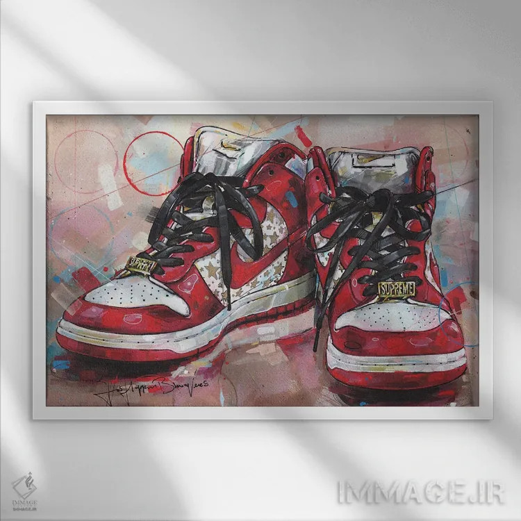 تابلو دکوراتیو نایک SB دانک های مدل Red Stars اثر ژوس هوپن برورز - نمای قابدار سفید