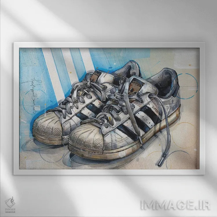 تابلو دکوراتیو آدیداس سوپراستار اثر ژوس هوپن برورز - نمای قابدار سفید