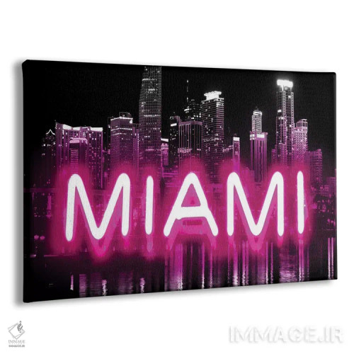 تابلو دکوراتیو نئون صورتی میامی روی مشکی اثر هیلی کار - نمای پرسپکتیو محصول