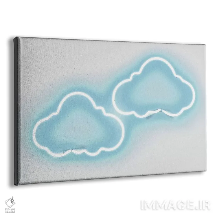 تابلو دکوراتیو نئون ابرها آکوا روی سفید اثر هیلی کار - نمای پرسپکتیو محصول