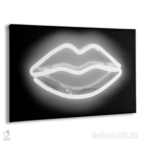 تابلو دکوراتیو نئون لب ها سفید روی مشکی اثر هیلی کار - نمای پرسپکتیو محصول