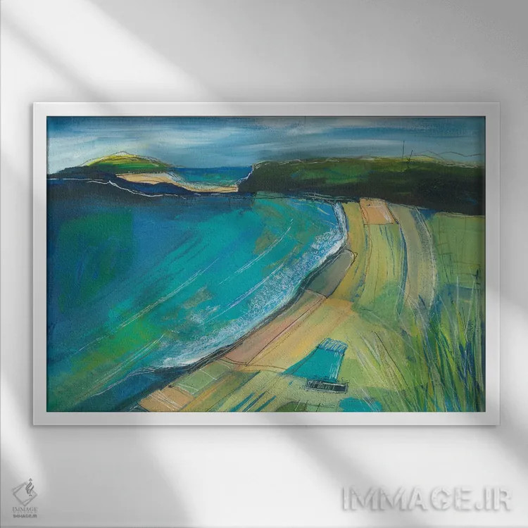 تابلو انتزاعی در امتداد ساحل اثر هایدی کلاوسون - نمای قابدار سفید