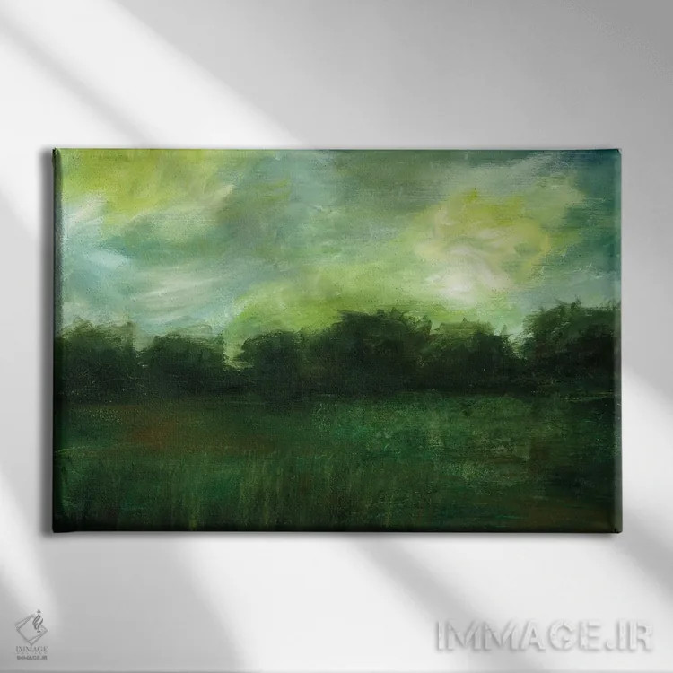 تابلو انتزاعی دم غروب اثر هایدی کلاوسون - نمای روبهرو روی دیوار