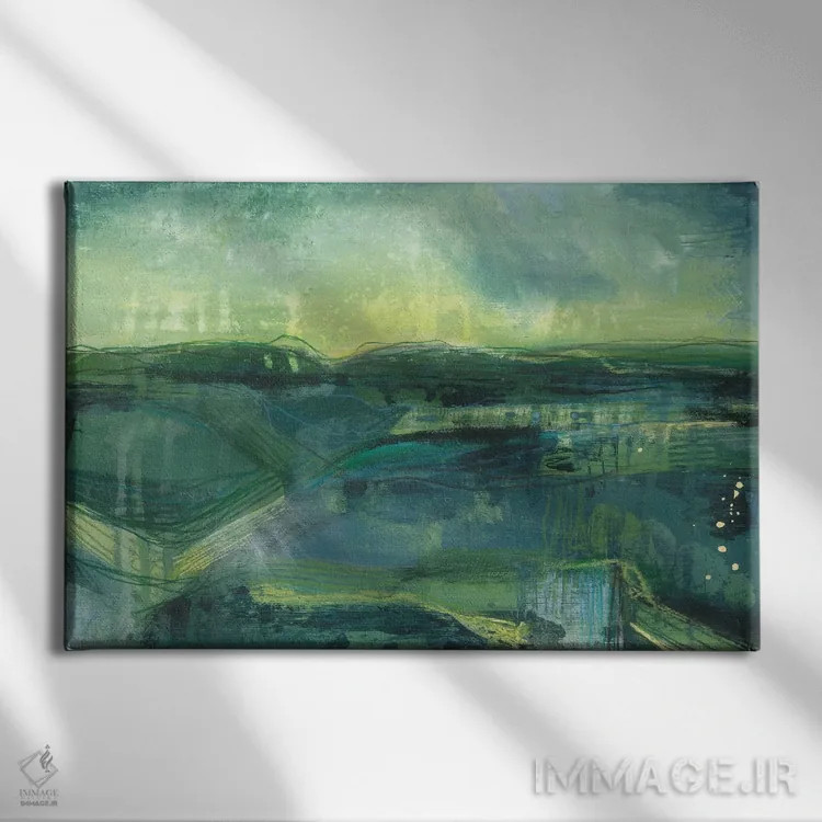 تابلو انتزاعی خاک پس کرانه اثر هایدی کلاوسون - نمای روبهرو روی دیوار