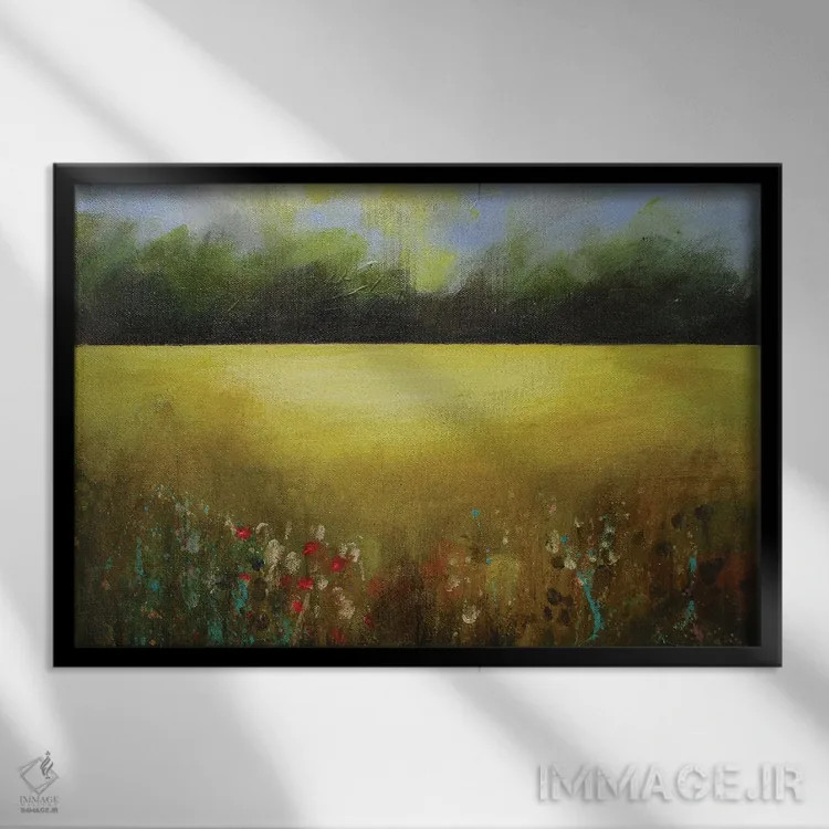 تابلو انتزاعی چمنزار طلایی اثر هایدی کلاوسون - نمای قابدار مشکی