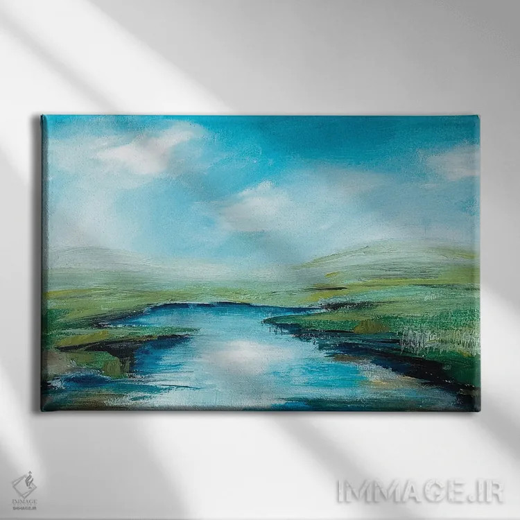 تابلو انتزاعی جریان آب شیرین اثر هایدی کلاوسون - نمای روبهرو روی دیوار