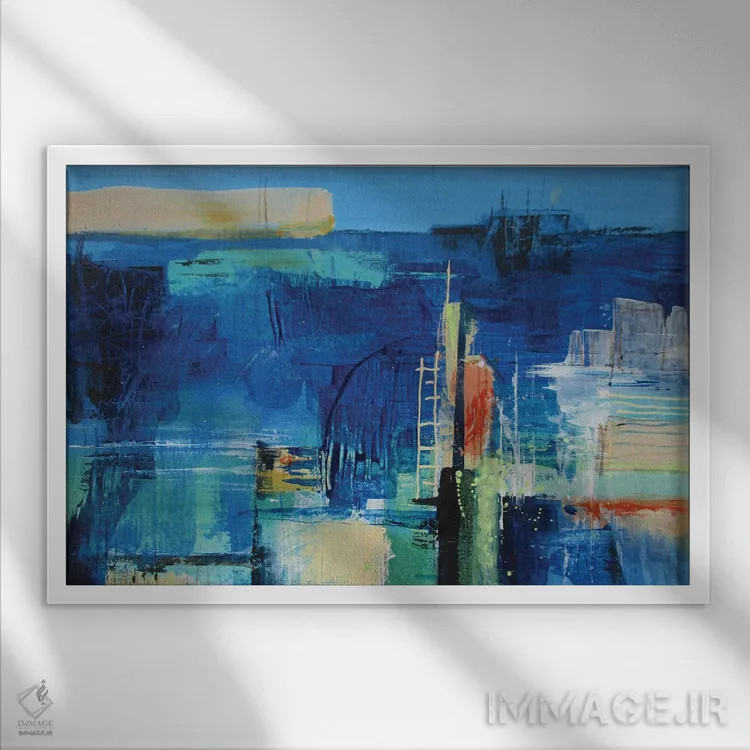 تابلو انتزاعی دیوار بندرگاه اثر هایدی کلاوسون - نمای قابدار سفید