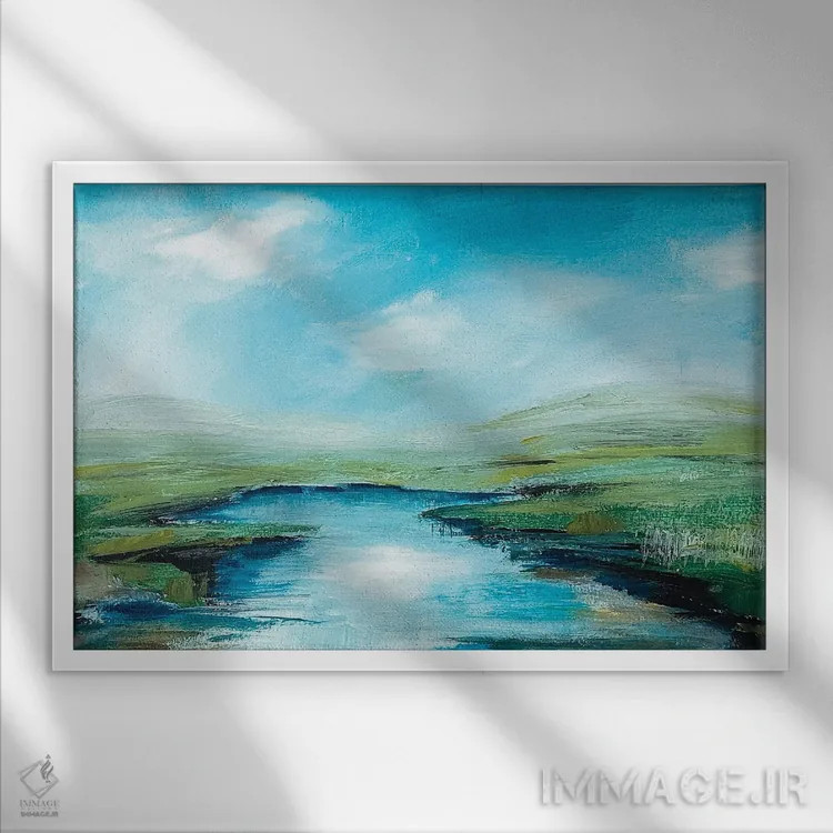 تابلو انتزاعی جریان آب شیرین اثر هایدی کلاوسون - نمای قابدار سفید