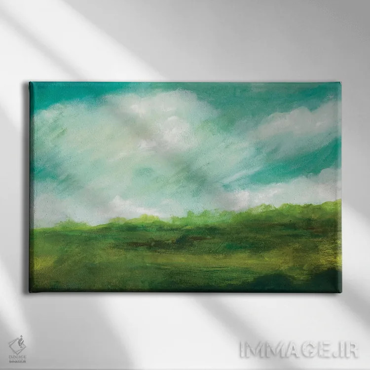 تابلو انتزاعی سبزهای بهاری اثر هایدی کلاوسون - نمای روبهرو روی دیوار