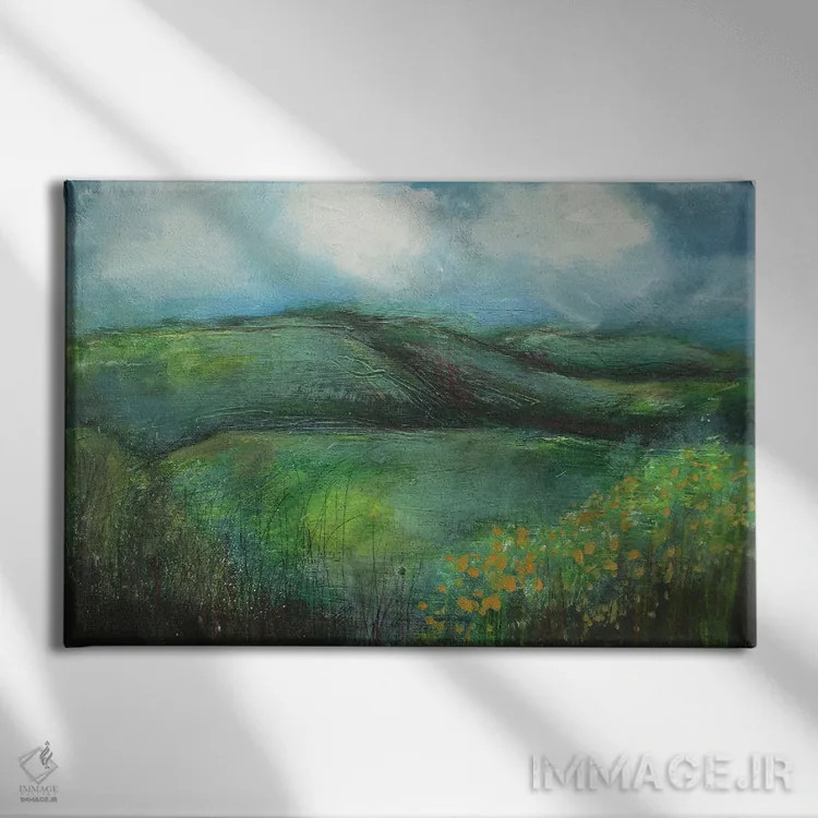 تابلو انتزاعی دامنه های گلدار اثر هایدی کلاوسون - نمای روبهرو روی دیوار