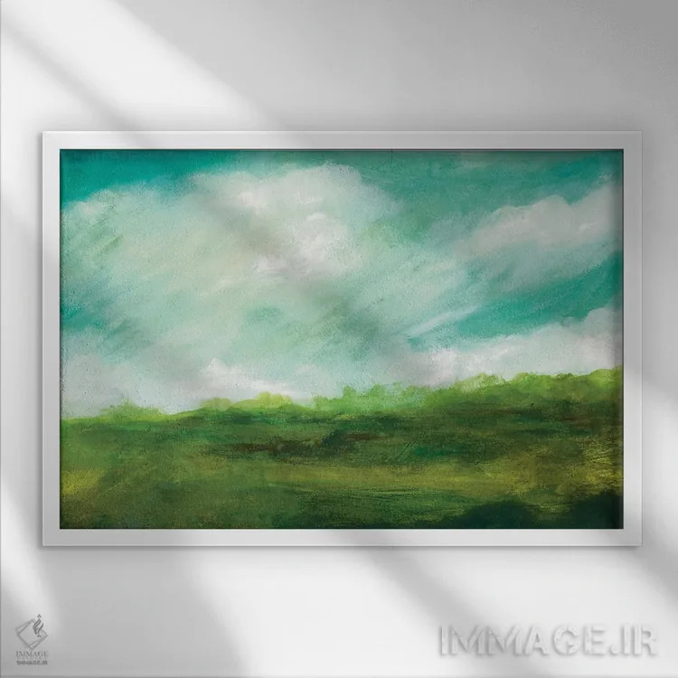 تابلو انتزاعی سبزهای بهاری اثر هایدی کلاوسون - نمای قابدار سفید