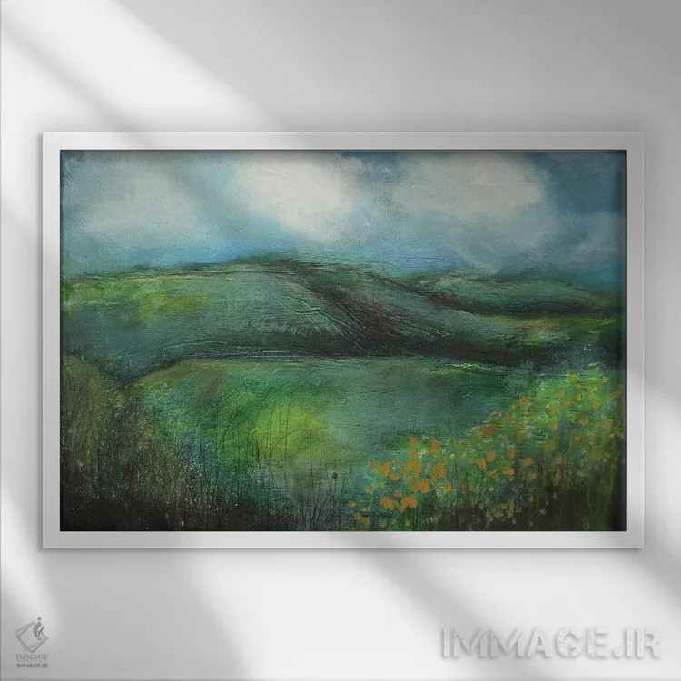 تابلو انتزاعی دامنه های گلدار اثر هایدی کلاوسون - نمای قابدار سفید