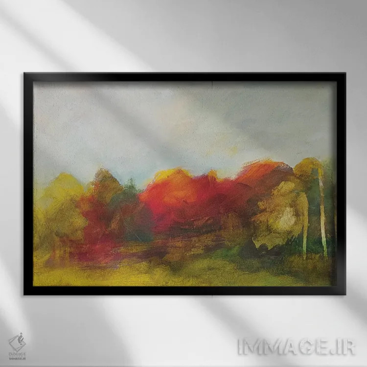 تابلو انتزاعی شکوه پاییز اثر هایدی کلاوسون - نمای قابدار مشکی