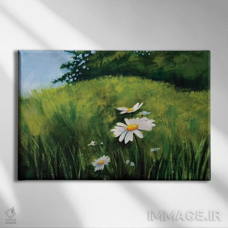 تابلو مدرن چمنزار گل مروارید اثر هایدی کلاوسون - نمای روبهرو روی دیوار