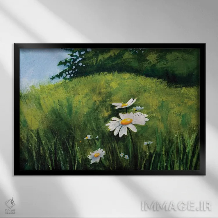 تابلو مدرن چمنزار گل مروارید اثر هایدی کلاوسون - نمای قابدار مشکی