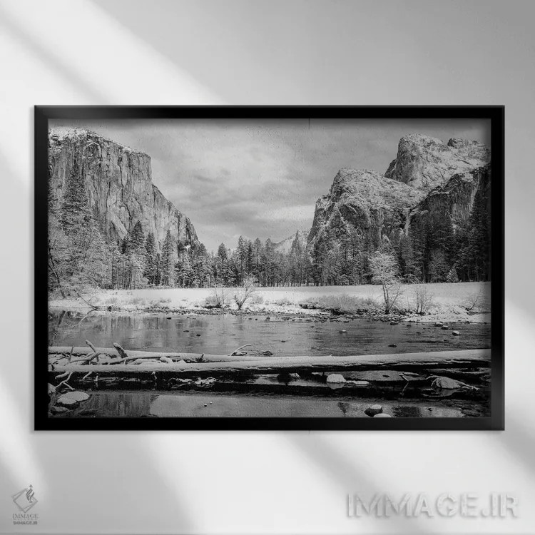 تابلو دکوراتیو منظره زمستانی دره یوسیمیتی اثر استیفن هاجتس - نمای قابدار مشکی