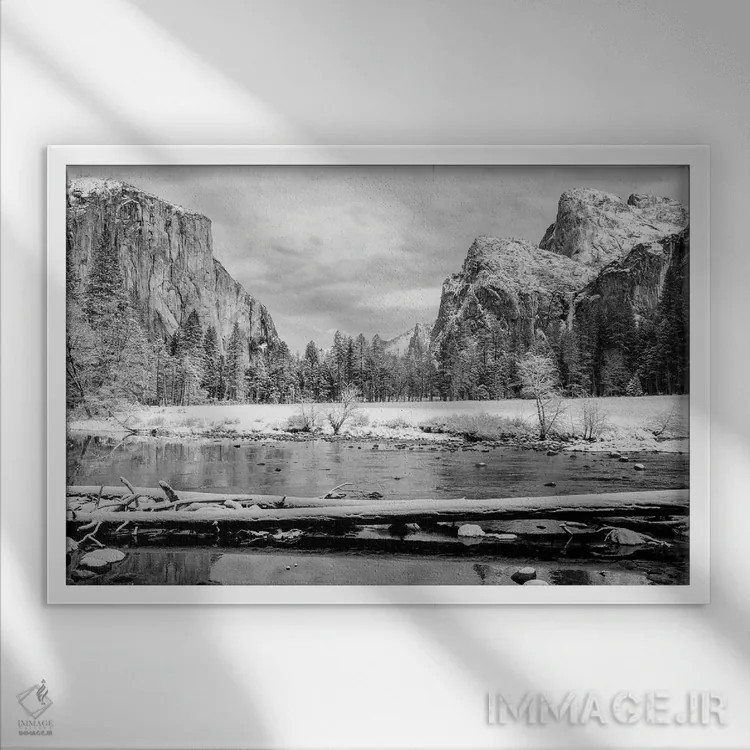 تابلو دکوراتیو منظره زمستانی دره یوسیمیتی اثر استیفن هاجتس - نمای قابدار سفید