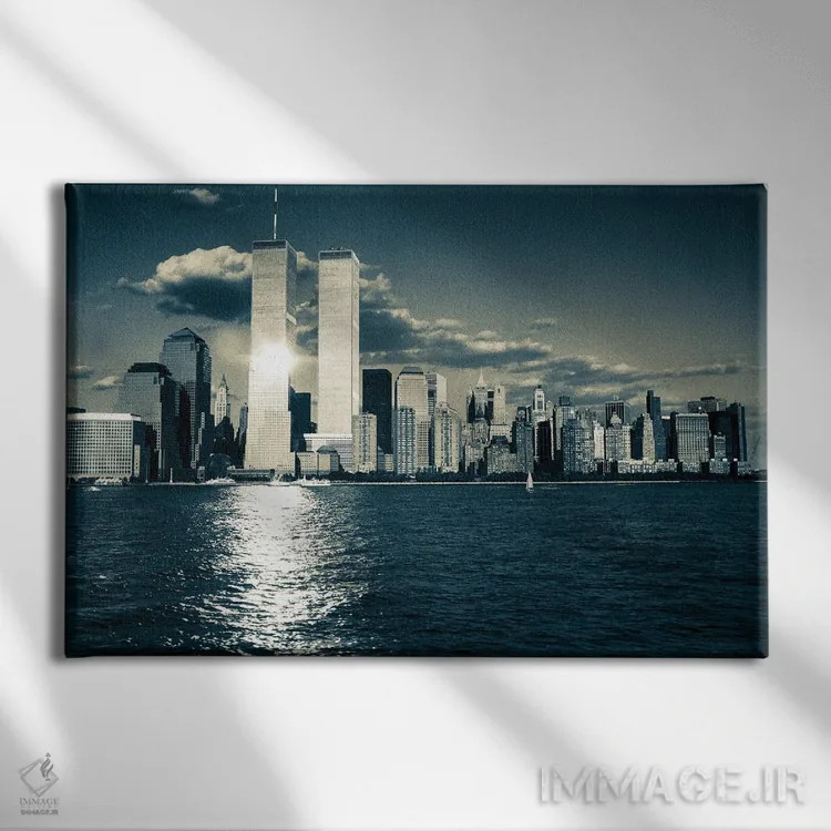 تابلو دکوراتیو برج های دوقلوی نیویورک اثر استیفن هاجتس - نمای روبهرو روی دیوار