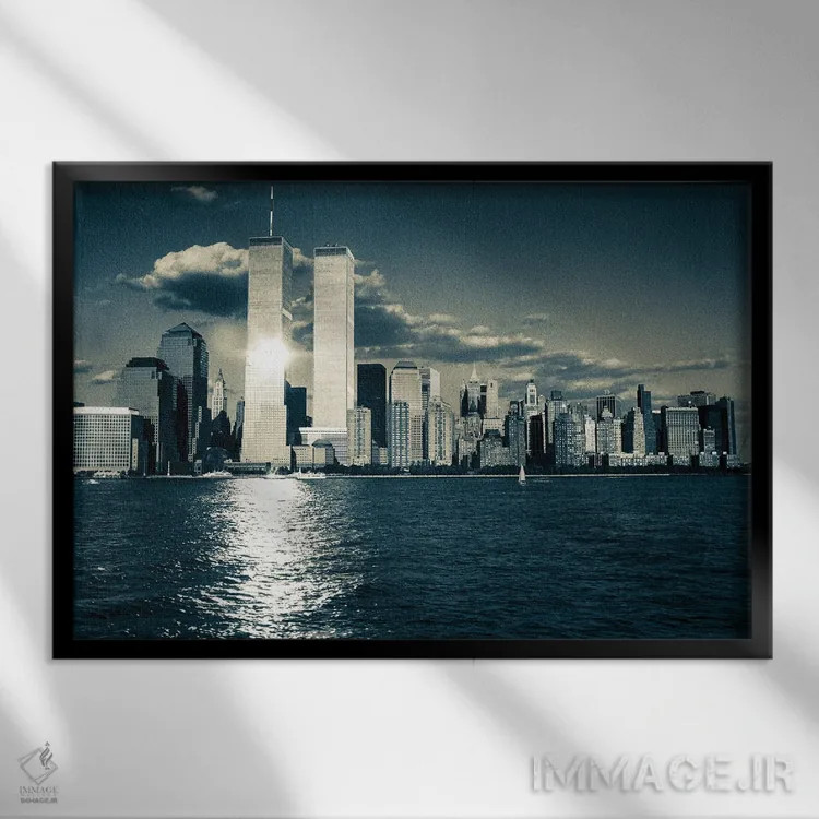 تابلو دکوراتیو برج های دوقلوی نیویورک اثر استیفن هاجتس - نمای قابدار مشکی