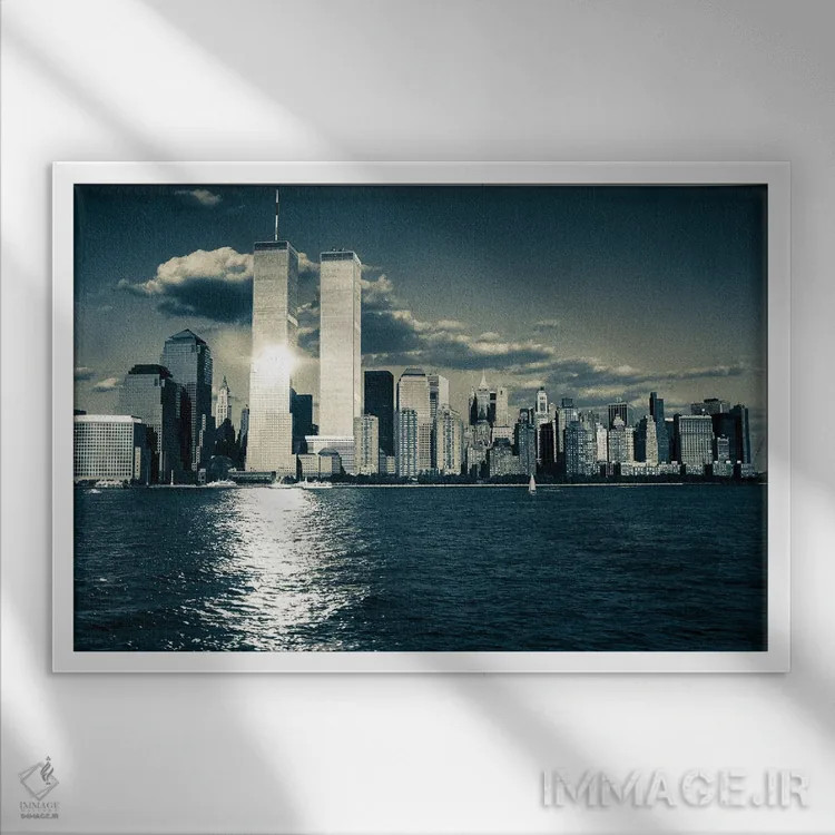 تابلو دکوراتیو برج های دوقلوی نیویورک اثر استیفن هاجتس - نمای قابدار سفید
