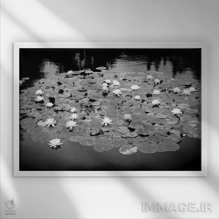 تابلو دکوراتیو برکه سوسن آبی اثر استیفن هاجتس - نمای قابدار سفید