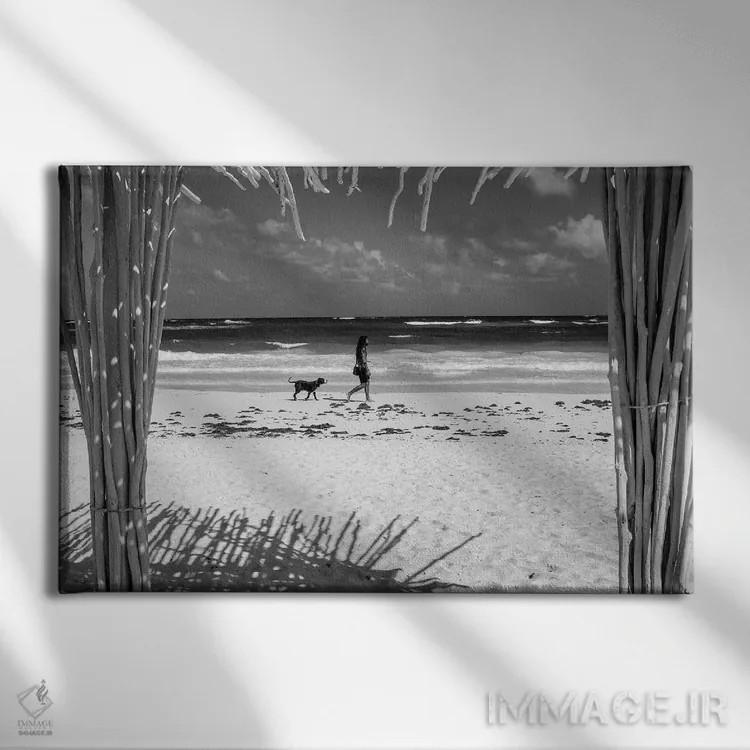 تابلو دکوراتیو یک مرد و سگش اثر استیفن هاجتس - نمای روبهرو روی دیوار