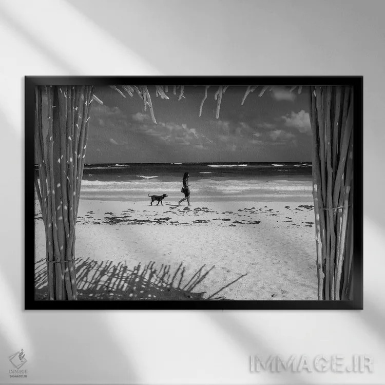 تابلو دکوراتیو یک مرد و سگش اثر استیفن هاجتس - نمای قابدار مشکی