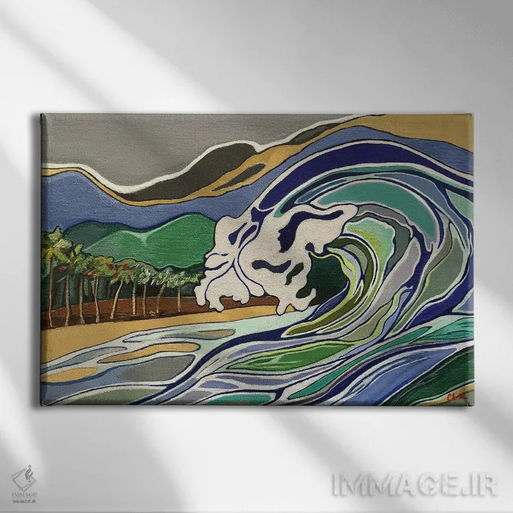 تابلو دکوراتیو شکستن موج بر ساحل اوآهو اثر هیدن هیل - نمای روبهرو روی دیوار