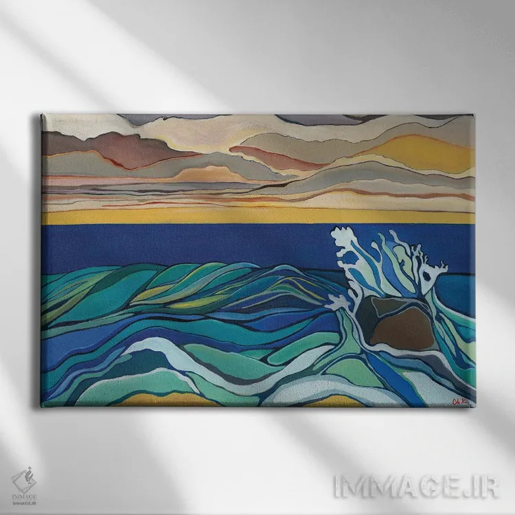 تابلو دکوراتیو پاشیدن آب بر صخره اثر هیدن هیل - نمای روبهرو روی دیوار