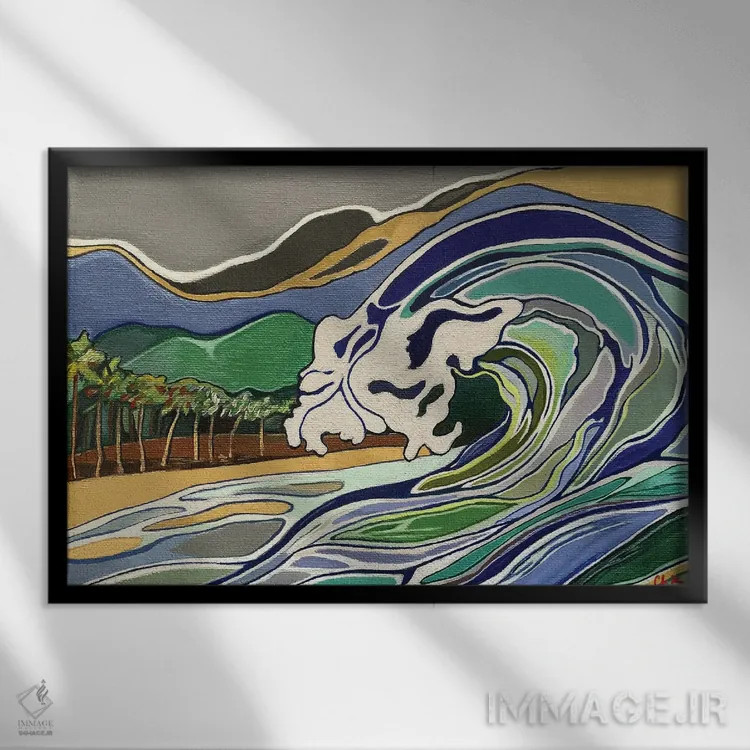 تابلو دکوراتیو شکستن موج بر ساحل اوآهو اثر هیدن هیل - نمای قابدار مشکی