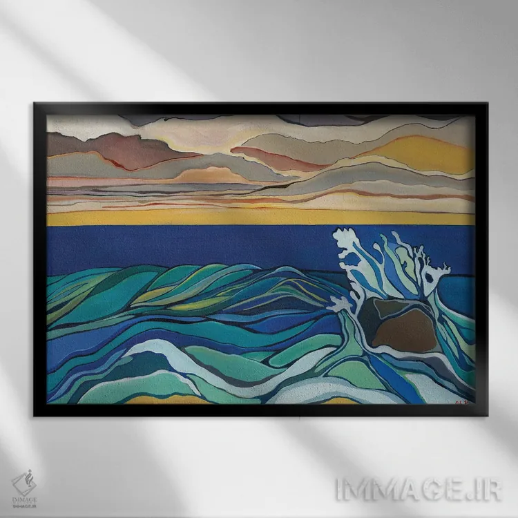 تابلو دکوراتیو پاشیدن آب بر صخره اثر هیدن هیل - نمای قابدار مشکی