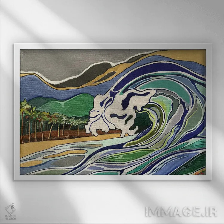 تابلو دکوراتیو شکستن موج بر ساحل اوآهو اثر هیدن هیل - نمای قابدار سفید