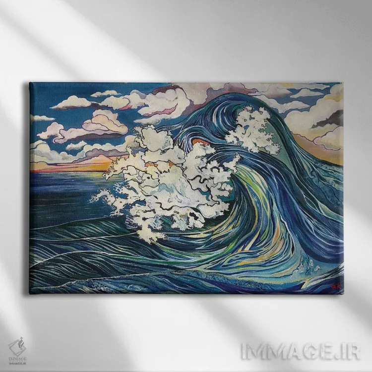 تابلو دکوراتیو امواج بازیگوش اثر هیدن هیل - نمای روبهرو روی دیوار