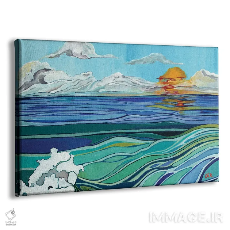 تابلو دکوراتیو غروب آفتاب بر دریای آرام اثر هیدن هیل - نمای پرسپکتیو محصول