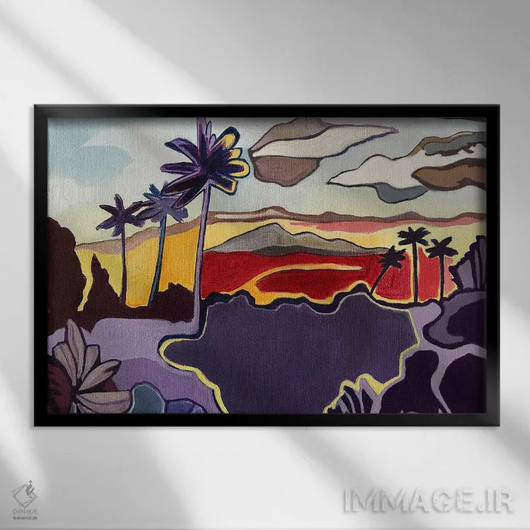 تابلو دکوراتیو غروب رنگارنگ کنا اثر هیدن هیل - نمای قابدار مشکی