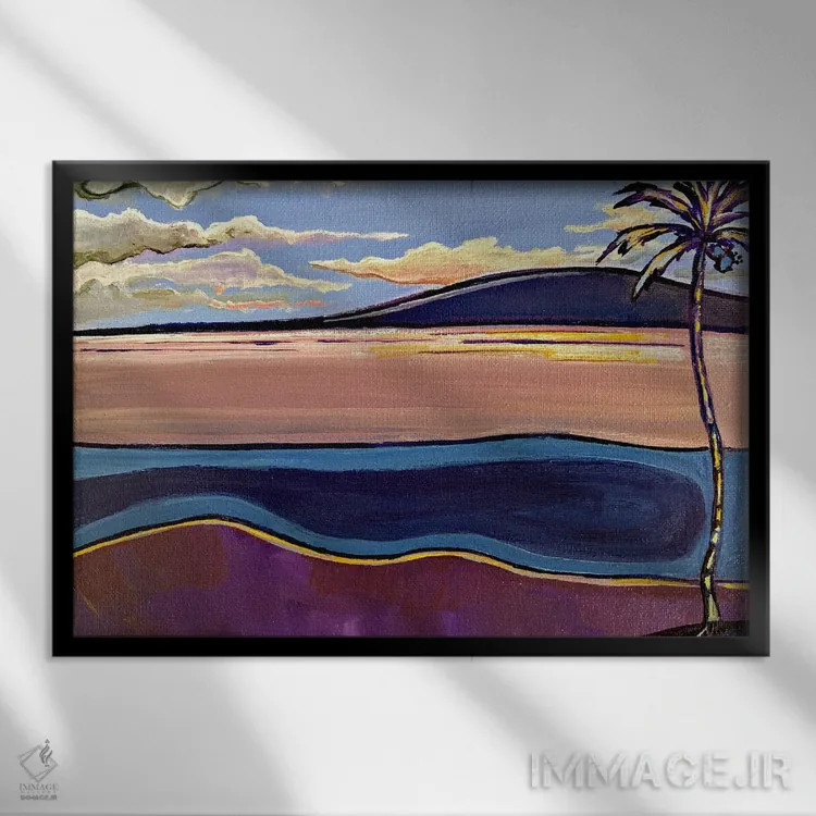 تابلو دکوراتیو غروب آفتاب در جزیره مولکای اثر هیدن هیل - نمای قابدار مشکی