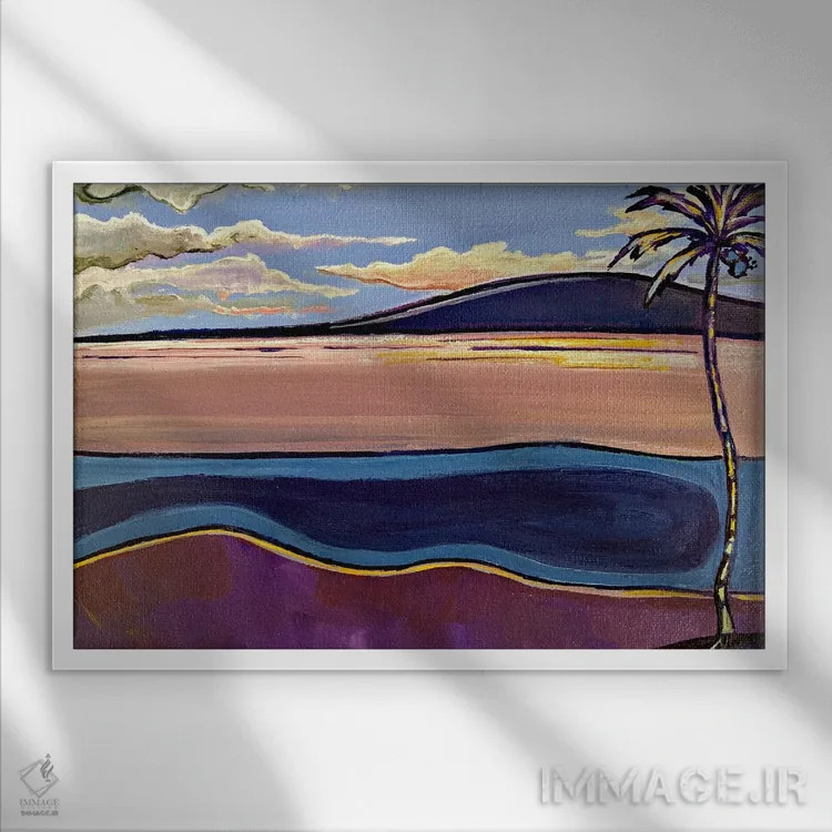 تابلو دکوراتیو غروب آفتاب در جزیره مولکای اثر هیدن هیل - نمای قابدار سفید