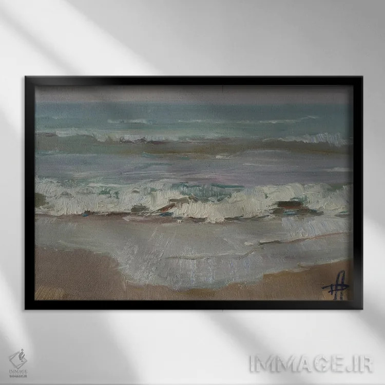 تابلو دکوراتیو شکسته شدن امواج اثر کنتس آرت - نمای قابدار مشکی