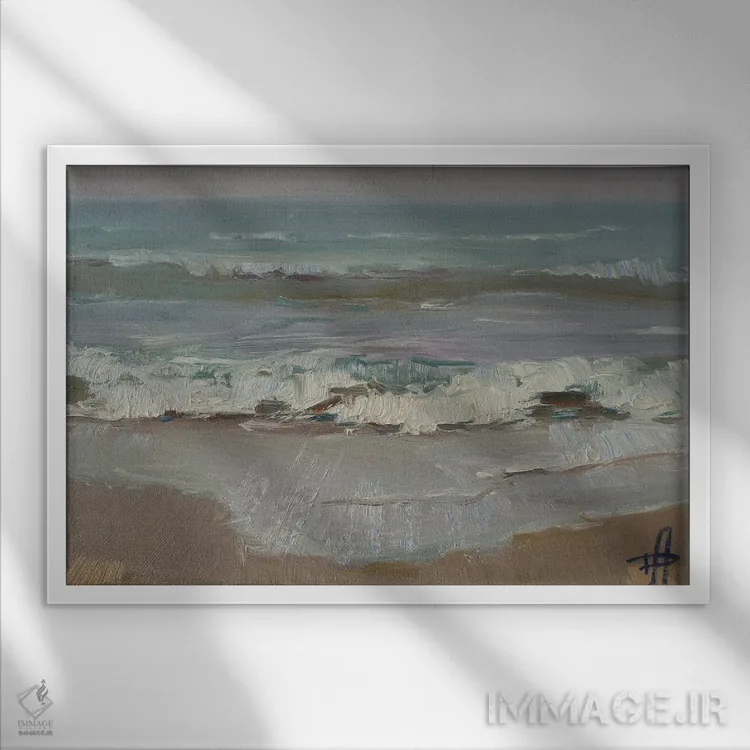 تابلو دکوراتیو شکسته شدن امواج اثر کنتس آرت - نمای قابدار سفید