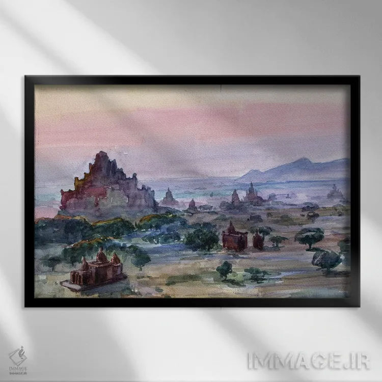 تابلو دکوراتیو منطقه هزارپاگودا باگان اثر کنتس آرت - نمای قابدار مشکی