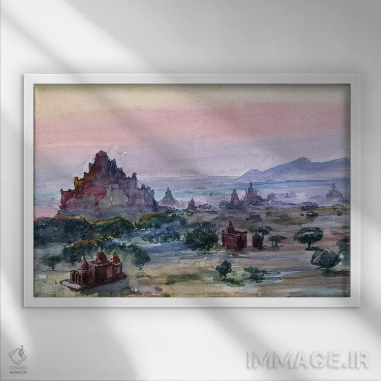 تابلو دکوراتیو منطقه هزارپاگودا باگان اثر کنتس آرت - نمای قابدار سفید